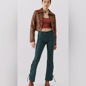 URBAN  OUTFITTERS  Lace Up dark green Damask print Pants size 4